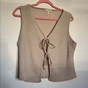 Beige Tie Front Tank Top